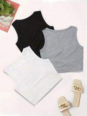 3 Pack Plus Size Casual Tank Top Women's Plus Graphic & Slogan Print Round Neck