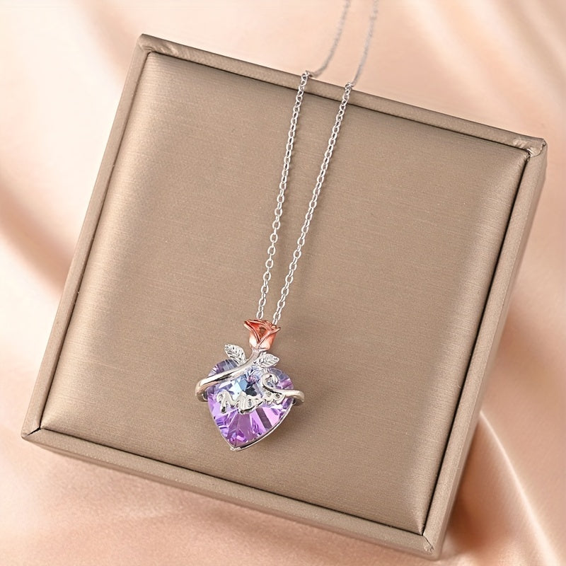 Heart Shaped Crystal Necklace Mother's Pendant Necklace