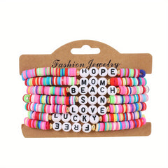 Colorful Soft Pottery Beaded Bracelet Stretch Stacking Bracelets For Girls