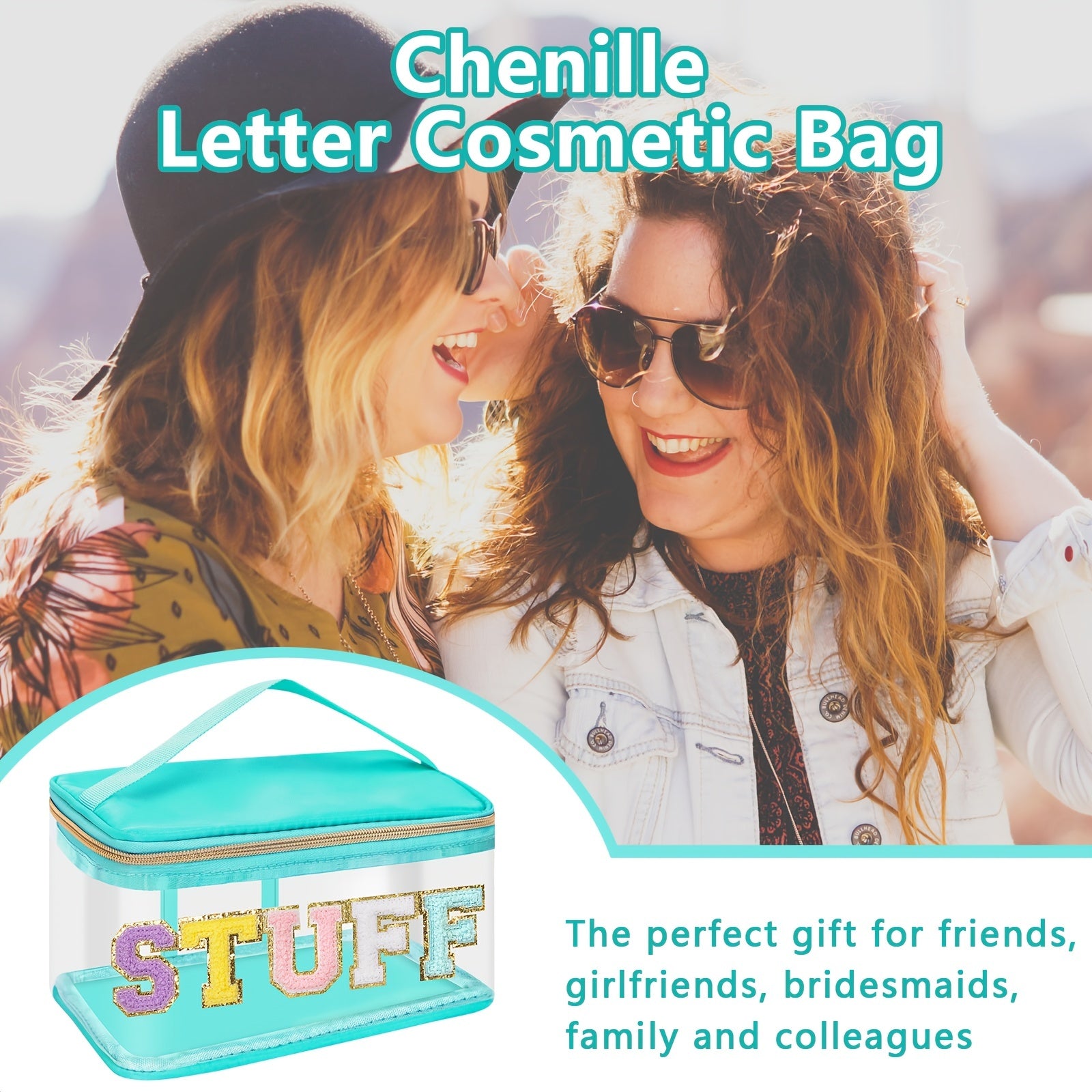 Chenille Clear Makeup Bag Zipper Handle Waterproof Cosmetic Handbag