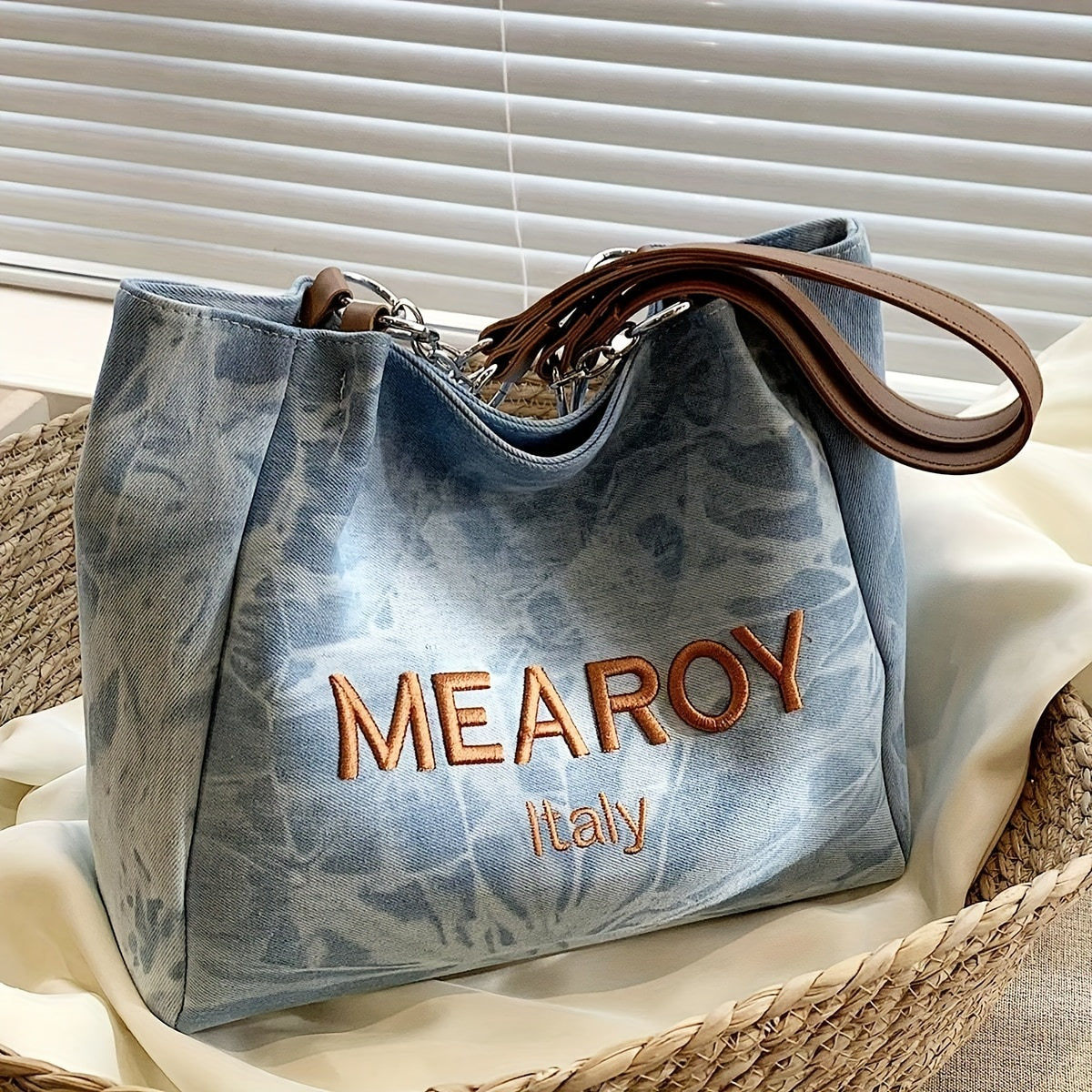 Retro Letter Embroidery Tote Bag Daily Shoulder Commuter Women