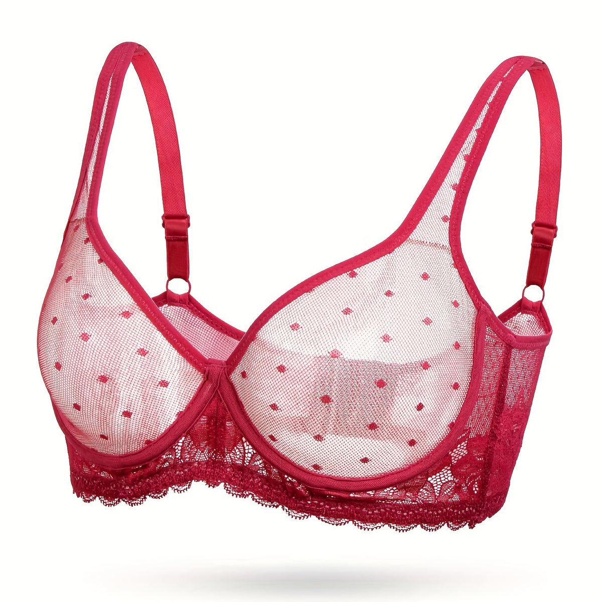 Polka Dot Mesh Unlined Push Up Bra Sheer Lingerie