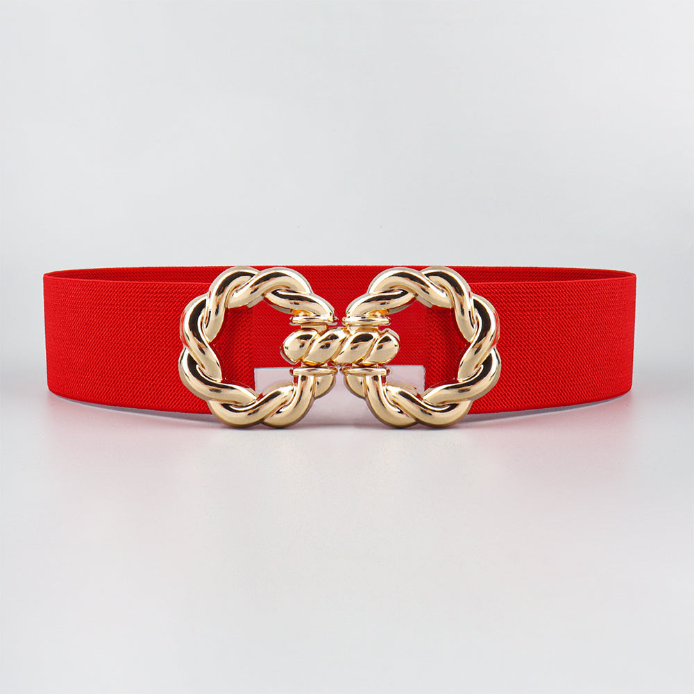 Women's Multicolor Elastic Belt w/ Golden Ring Buckle for Dress
