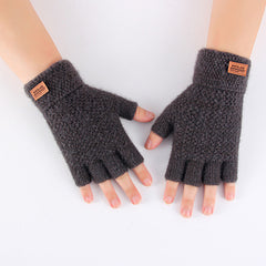 2pcs Men's Knit Thermal Fingerless Gloves Set