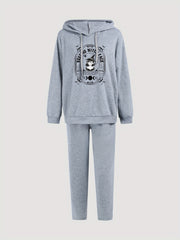  Cartoon Witch Print Hooded Sweatshirt & Sweatpants Set