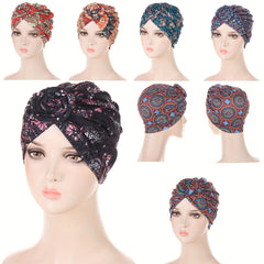 Boho Floral Print Turban Cap Elastic Vintage Head Wraps Lightweight Beanie