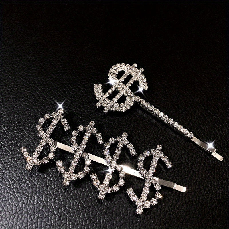 Y2K Alloy Hairpin Rhinestone Dollar Sign Hairpin For Women Girls