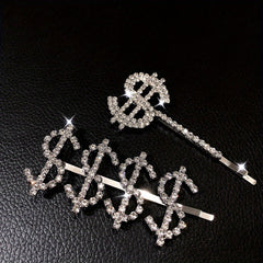 Y2K Alloy Hairpin Rhinestone Dollar Sign Hairpin For Women Girls