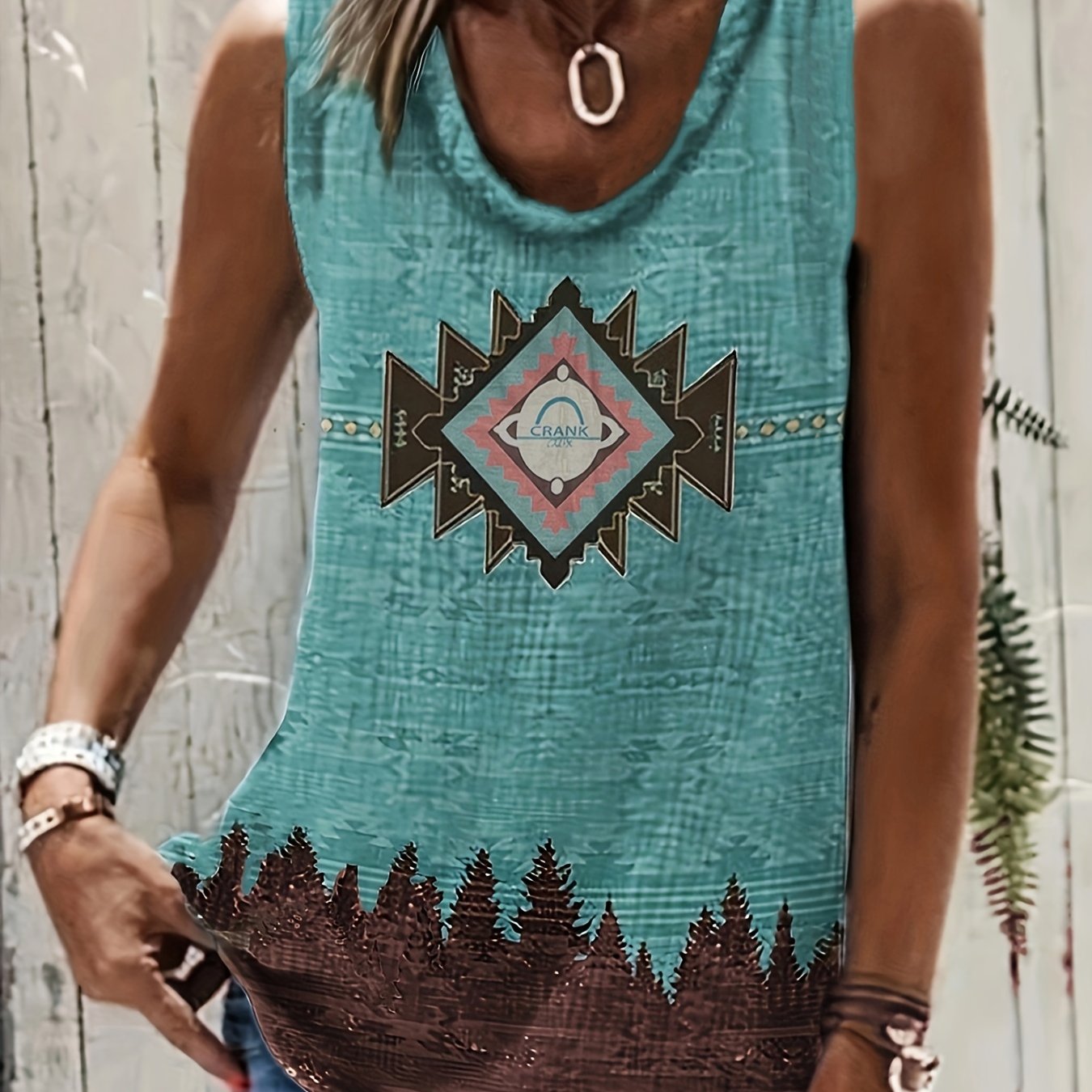 Geo Print Crew Neck Tank Top for Summer