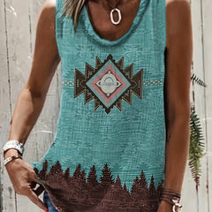 Geo Print Crew Neck Tank Top for Summer