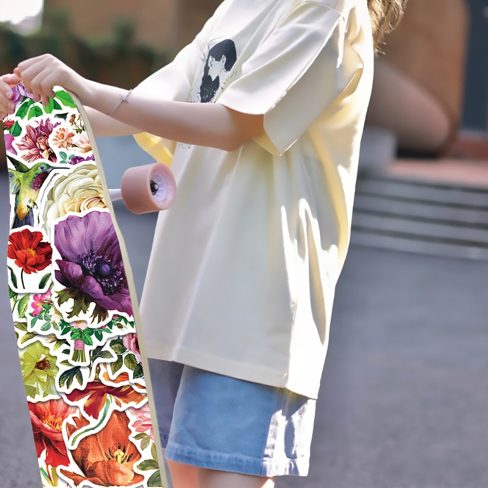 100pcs Rose & Tulip Flower Stickers Vibrant Mixed Colors Self Adhesive Decals