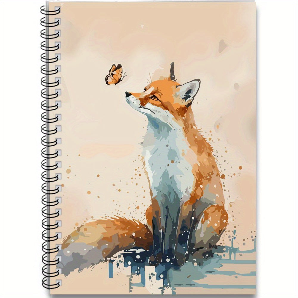 Watercolor Fox Spiral Notebook - Vibrant Fox & Butterfly - 100 Pages