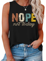  Casual Tank Top Women's Plus Letter Print Round Neck Slight Stretch