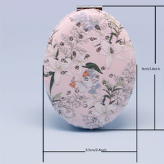 Oval Rhinestone Decor Compact Mirror Double Side Folding Vanity Makeup Mirror