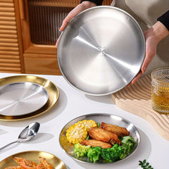 Stainless Steel Round Dining Plate Dessert Tray Snack Nordic Golden