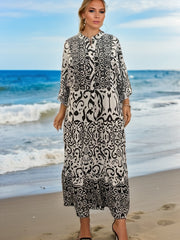 Women's Plus Geometric Print V Neck Smock Maxi Dress