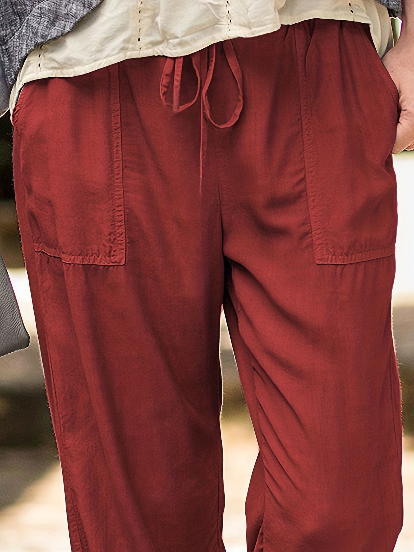  Solid Drawstring Elastic Stretch Pants