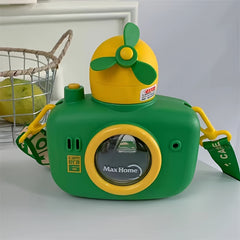 Camera Water Bottle 18oz w/ Silicone Straw & Windmill & Shoulder Strap