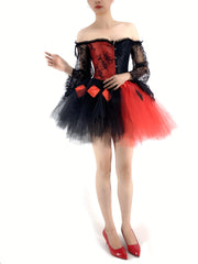 Halloween Colorblock Body Shaper Set & Plaid Mesh Skirt