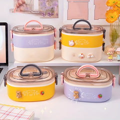 Stainless Steel Lunch Box 2 Layer Bento Box Portable Adult Canteen