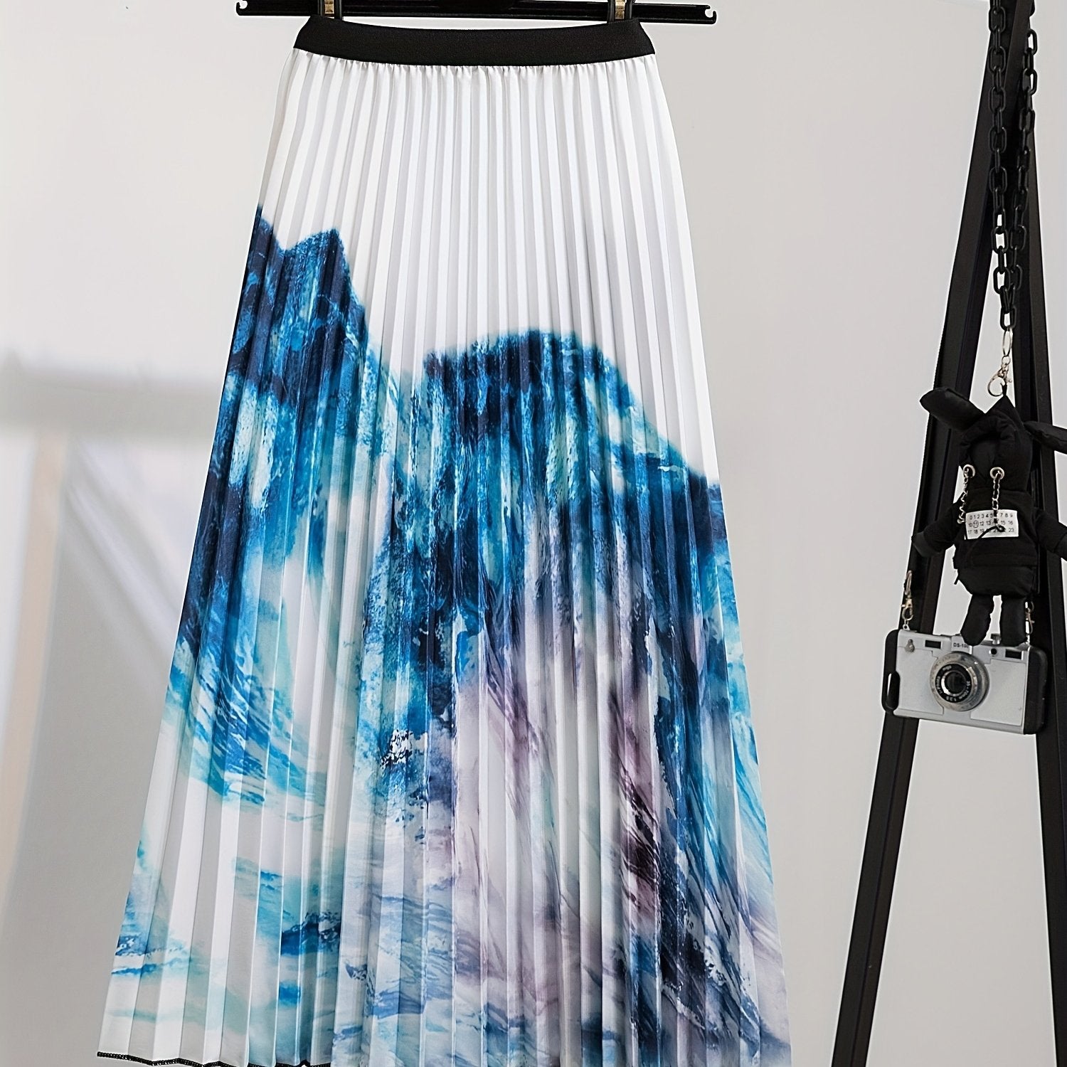  Painting Print Elastic Pleated A-line Skirt