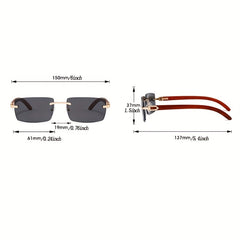 Wood Grain Rectangle Rimless Sunglasses UV400 Sun Shades