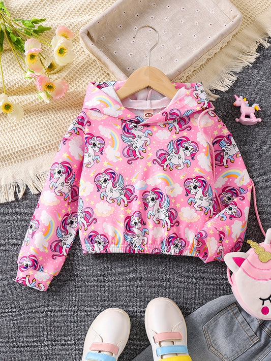 Girls Unicorn Full Print Hoodie Cropped Sweatshirt Pullover