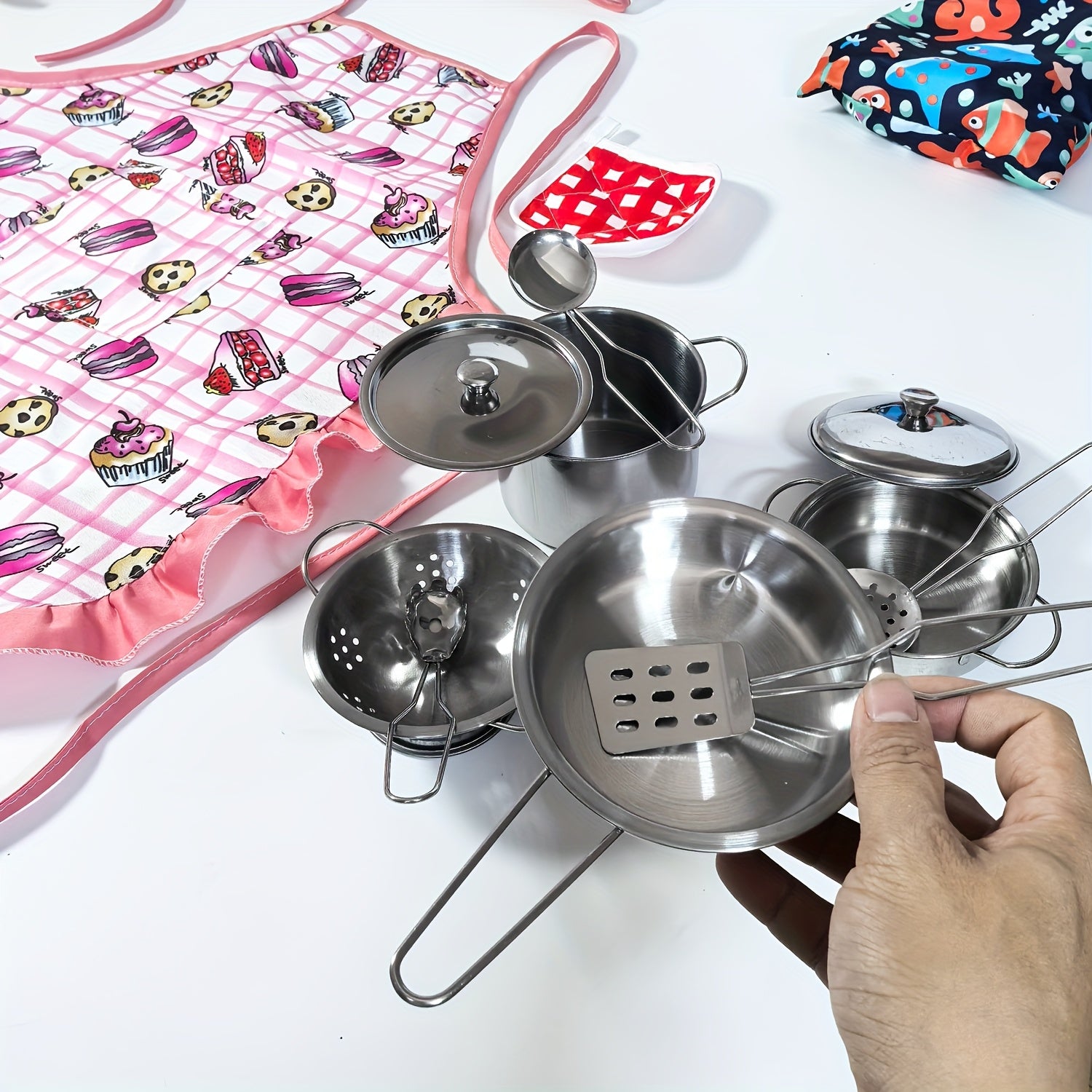 14pcs Kids' Pink Dinosaur Cooking Set w/ Apron Hat & Accessories