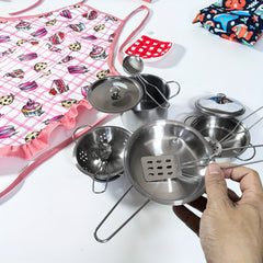 14pcs Kids' Pink Dinosaur Cooking Set w/ Apron Hat & Accessories