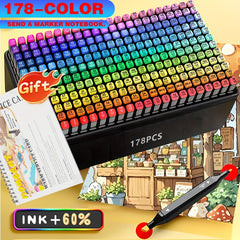Non Toxic Double-Tip Art Pens, 128 Colors with Case