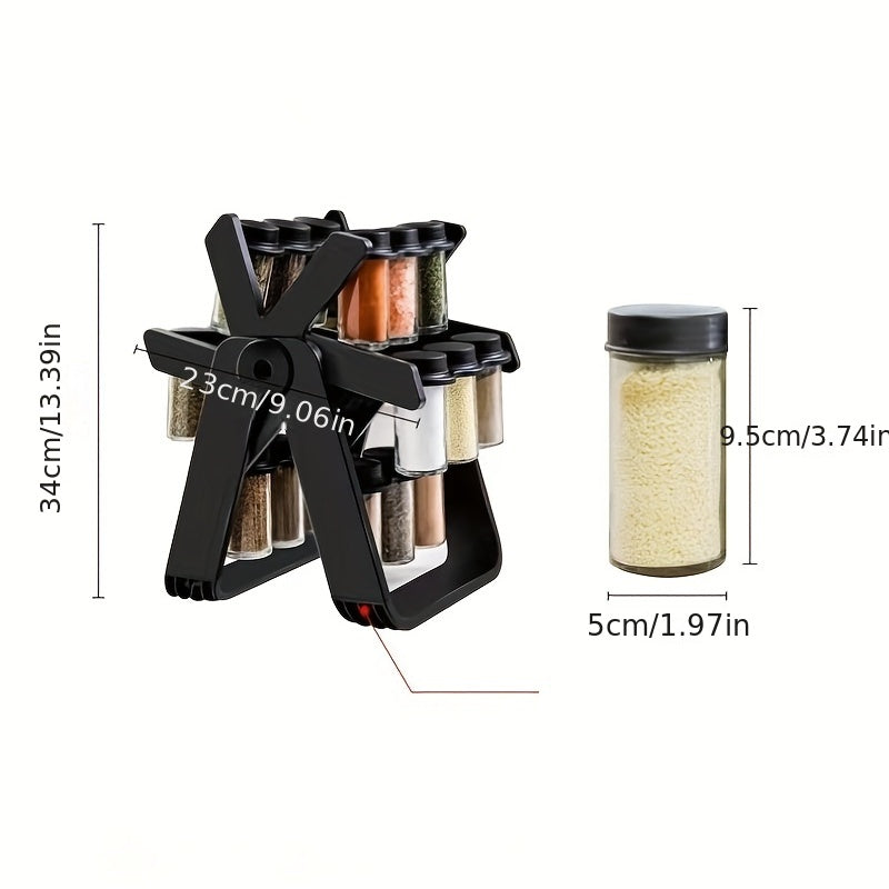 Rotating Seasoning Rack Set with 18 Bottles, Spice Label & Marker Pen