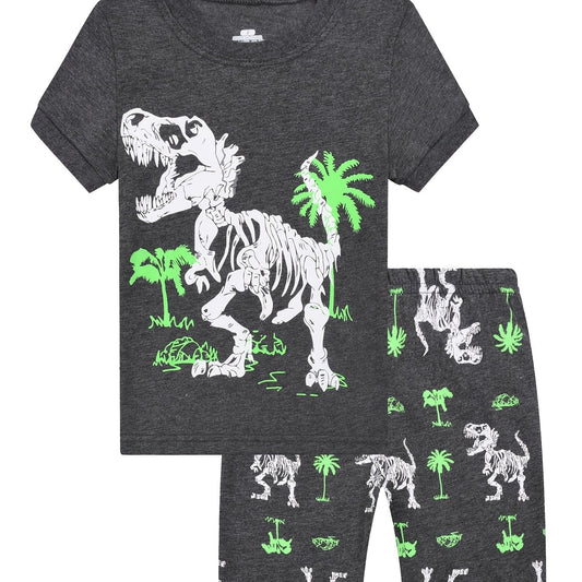Boys Dino Skull Pajama Set Short Sleeves Crew Neck Homewear