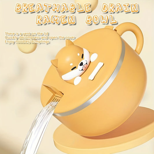 Stainless Steel Instant Noodle Bowl Large Capacity Cartoon Dog Design