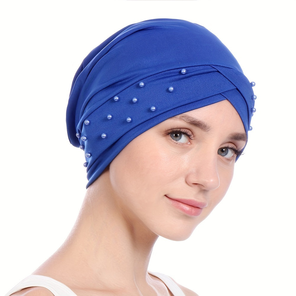 Baggy Beanie Cap Turban Headwrap Solid Beads Decor Headscarf Ramadan