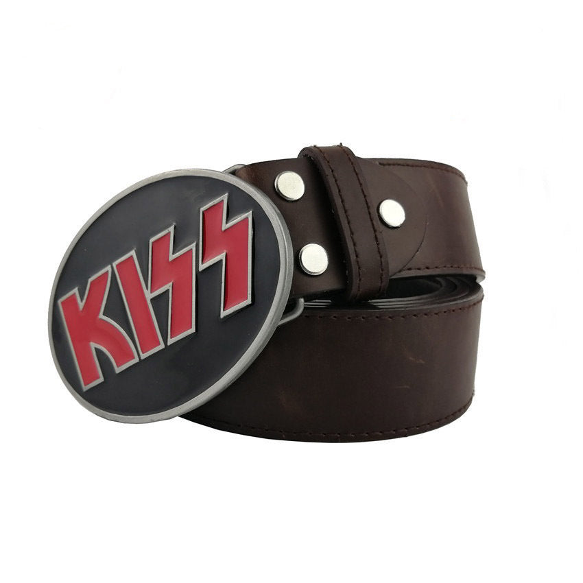 Kiss Metal Belt Buckle with Leather Belt