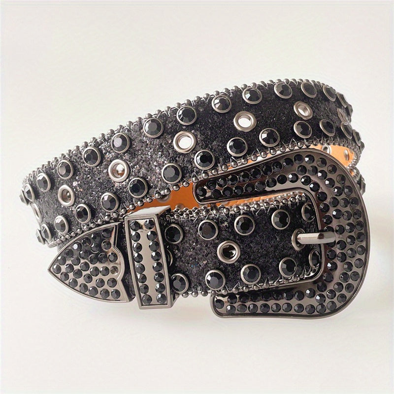 Western Punk Rhinestones Belts For Women Vintage PU Leather Jeans Belts