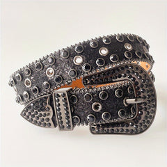 Western Punk Rhinestones Belts For Women Vintage PU Leather Jeans Belts