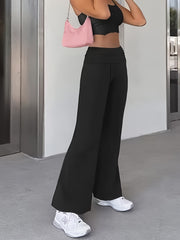 Women's Plus Solid Wide Waistband Flared Leg Trousers