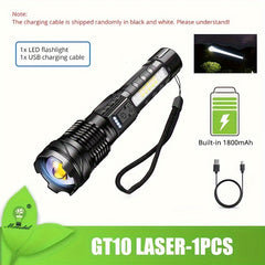 Rechargeable Waterproof Flashlight With Side Light & Zoomable Red Light