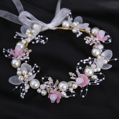 Crystal Pearl Flower Tiara Headband for Women