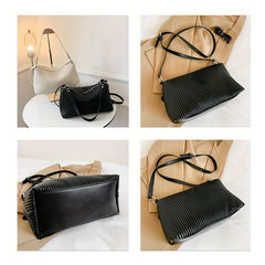 Solid Ruched Crossbody Bag Underarm Bag Zipper