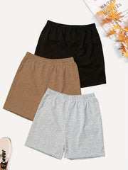 Solid Elastic Waist Shorts 3 Pack Wide Leg Casual Workout Versatile Shorts