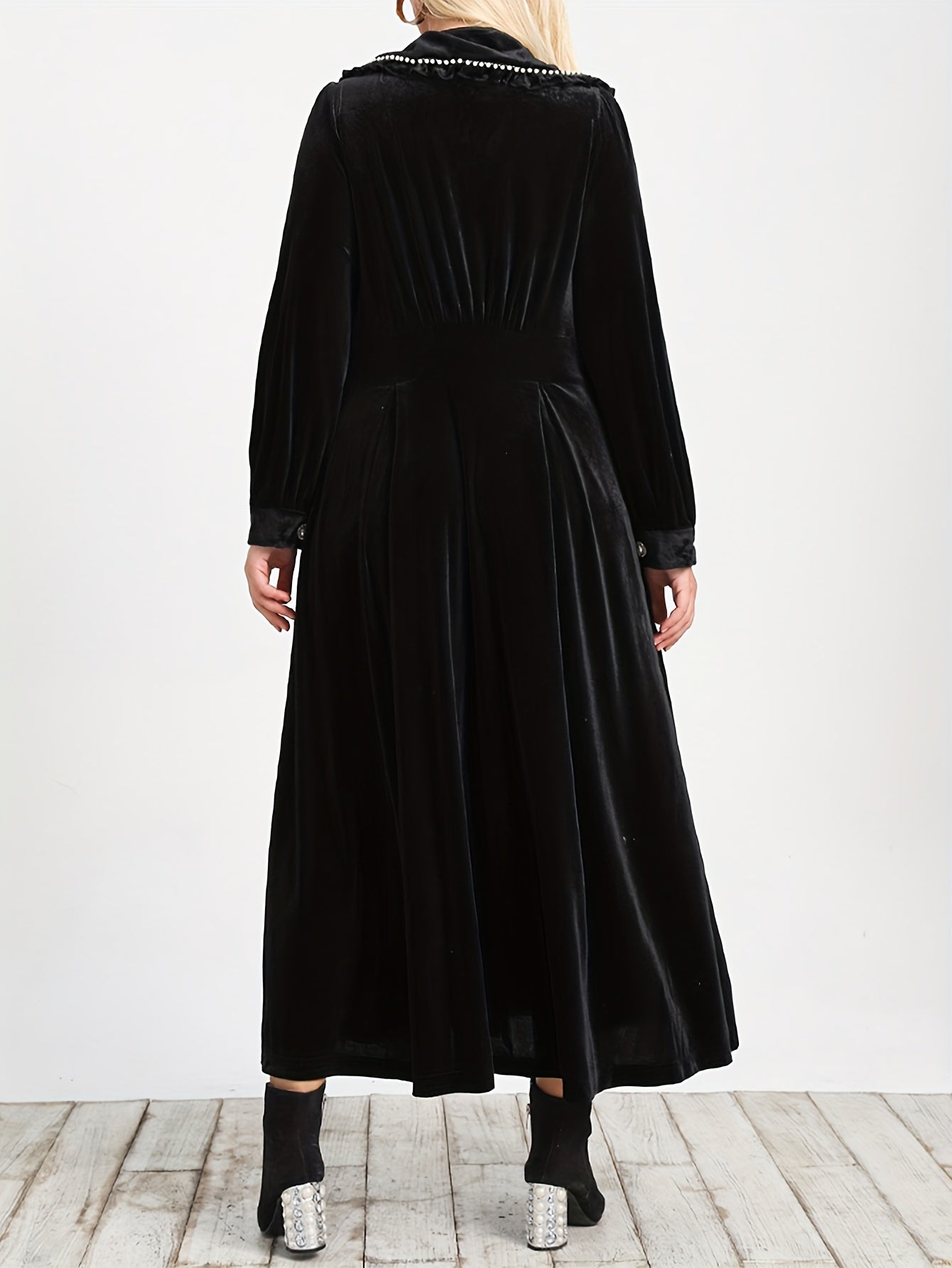  Solid Velvet Long Sleeve Maxi Dress