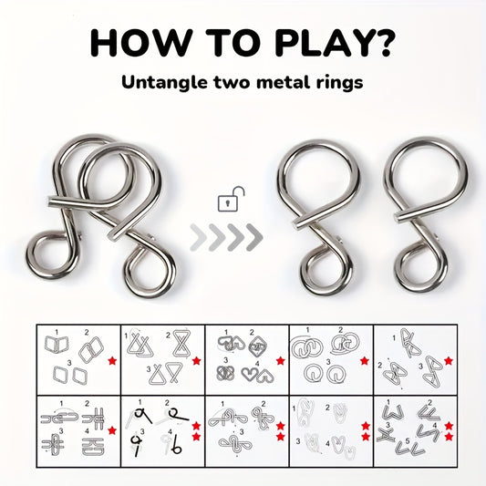 Metal Puzzle Round Brain Teaser Toy Chinese Snake IQ Test Puzzle Buckle