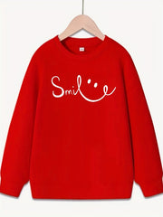 Girls Smile Face Pattern Sweatshirt Long Sleeve Top Pullover