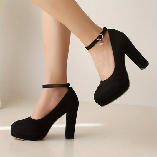 Women's Platform Chunky High Heels Ankle Buckle Strap Pumps