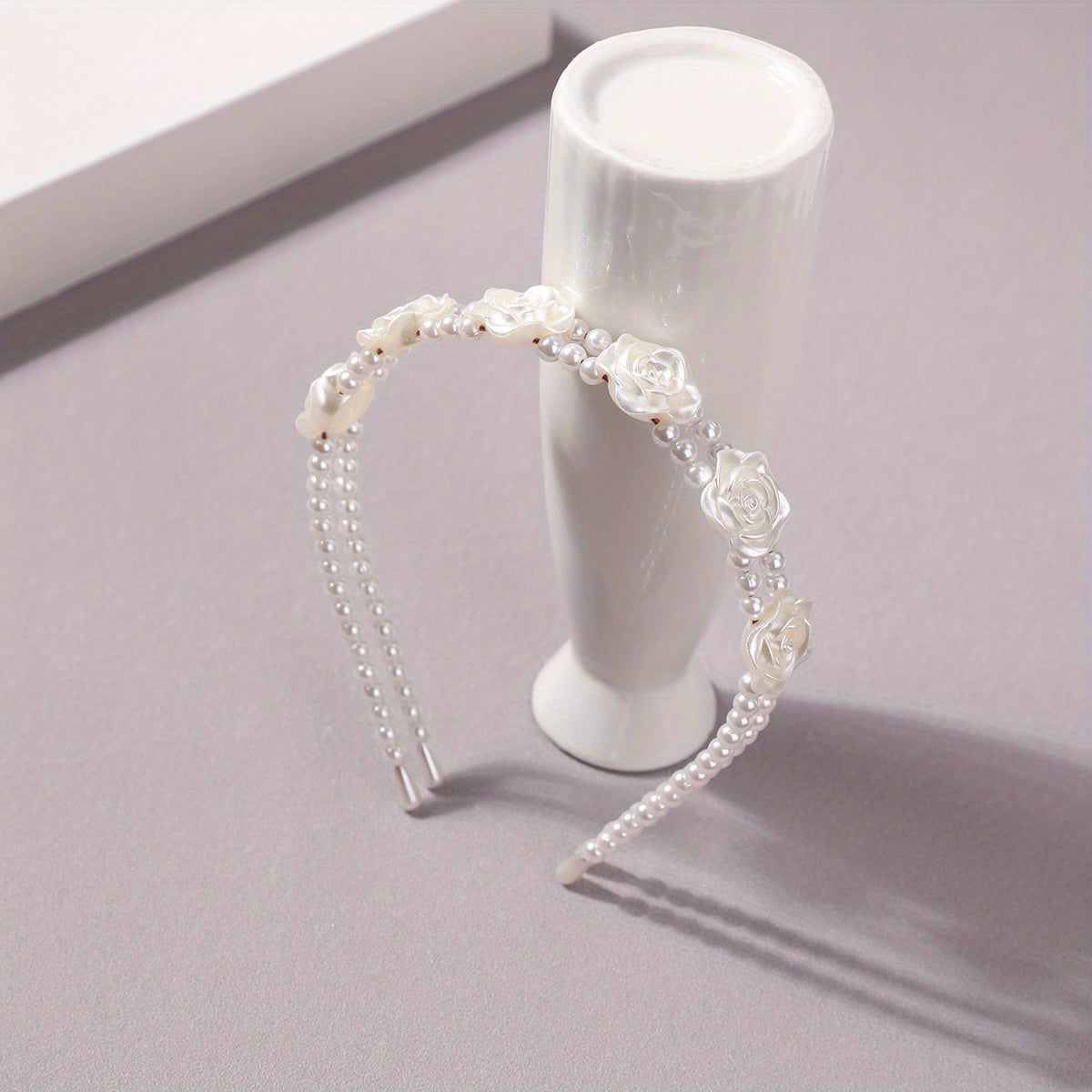 Flower Faux Pearl Headband 2-Layered Hair Band for Women Girls