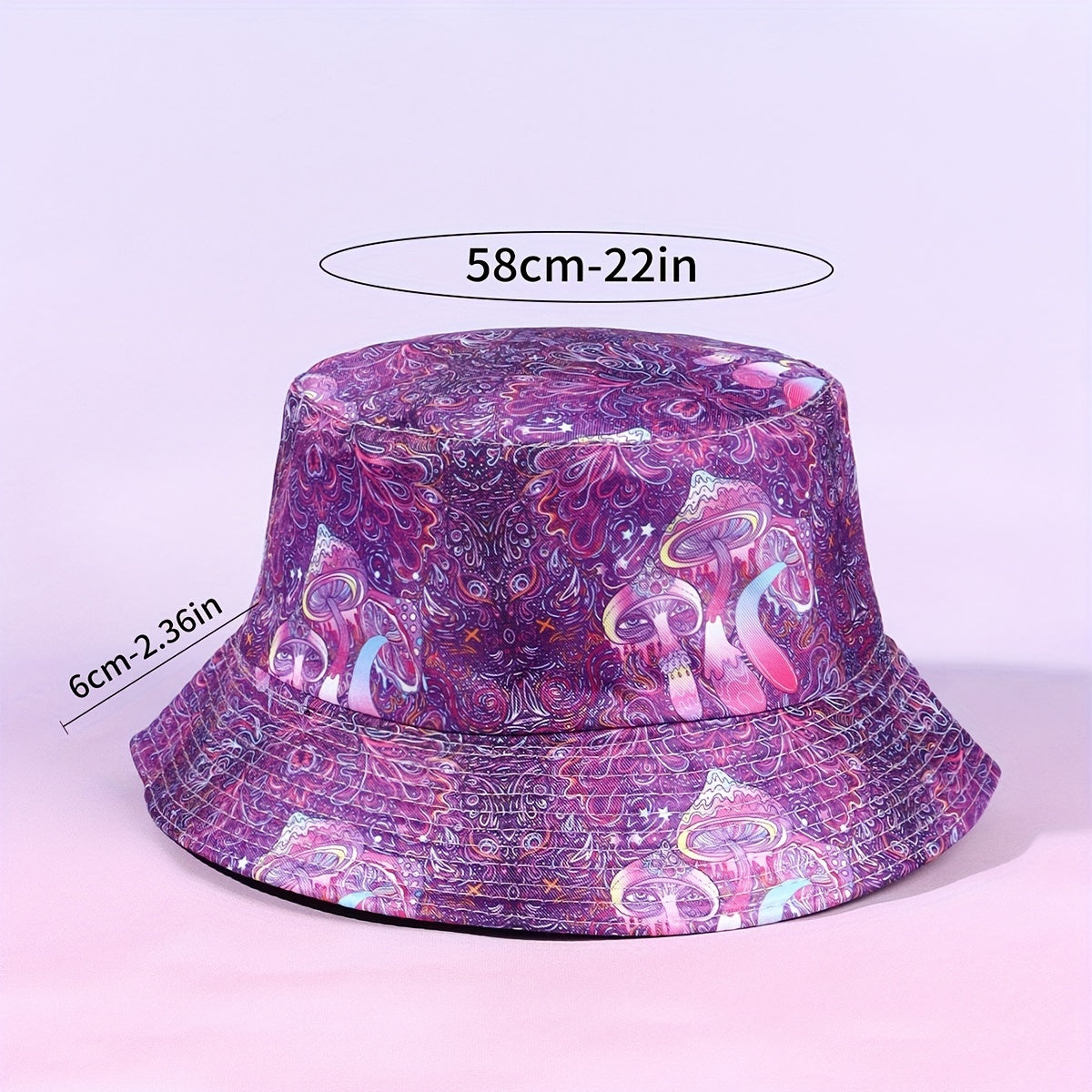 Purple Bucket Hat Buddha Lotus Mushroom Owl Print Basin Hat Halloween Anime Fish
