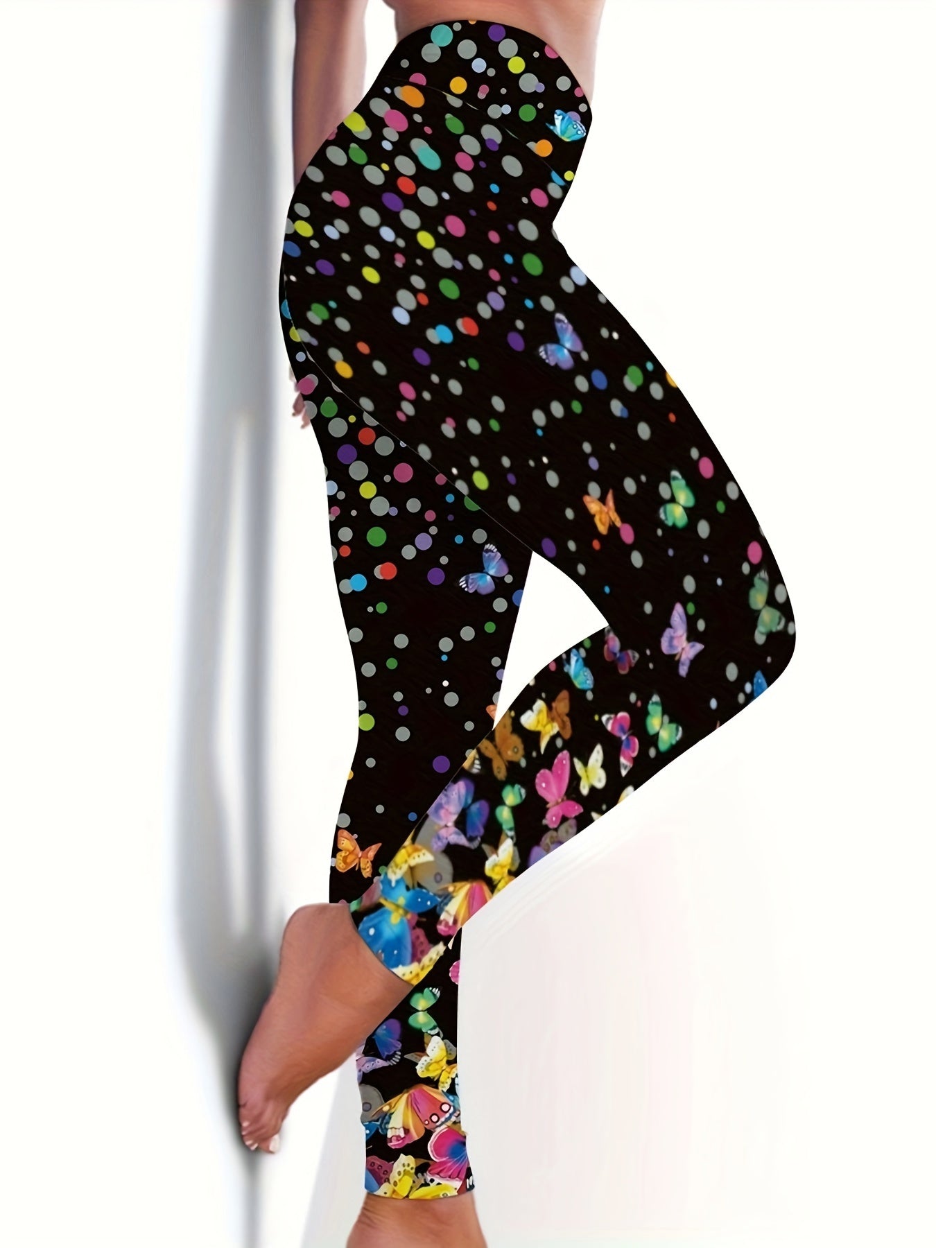 Butterfly & Polka Dot Print High Waist Yoga Legging Women's Activewear