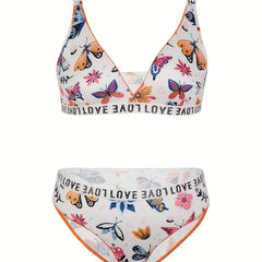  Floral & Butterfly Print Tape Bra & Panty Set